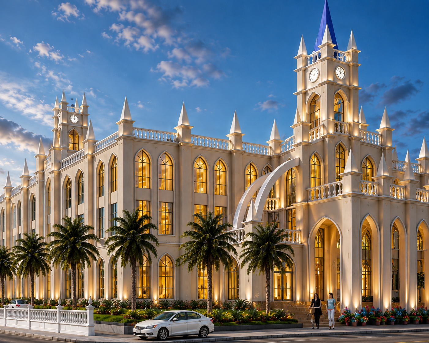 3D architectural visualization of a large institutional building designed by Mehar Graphics in Bareilly