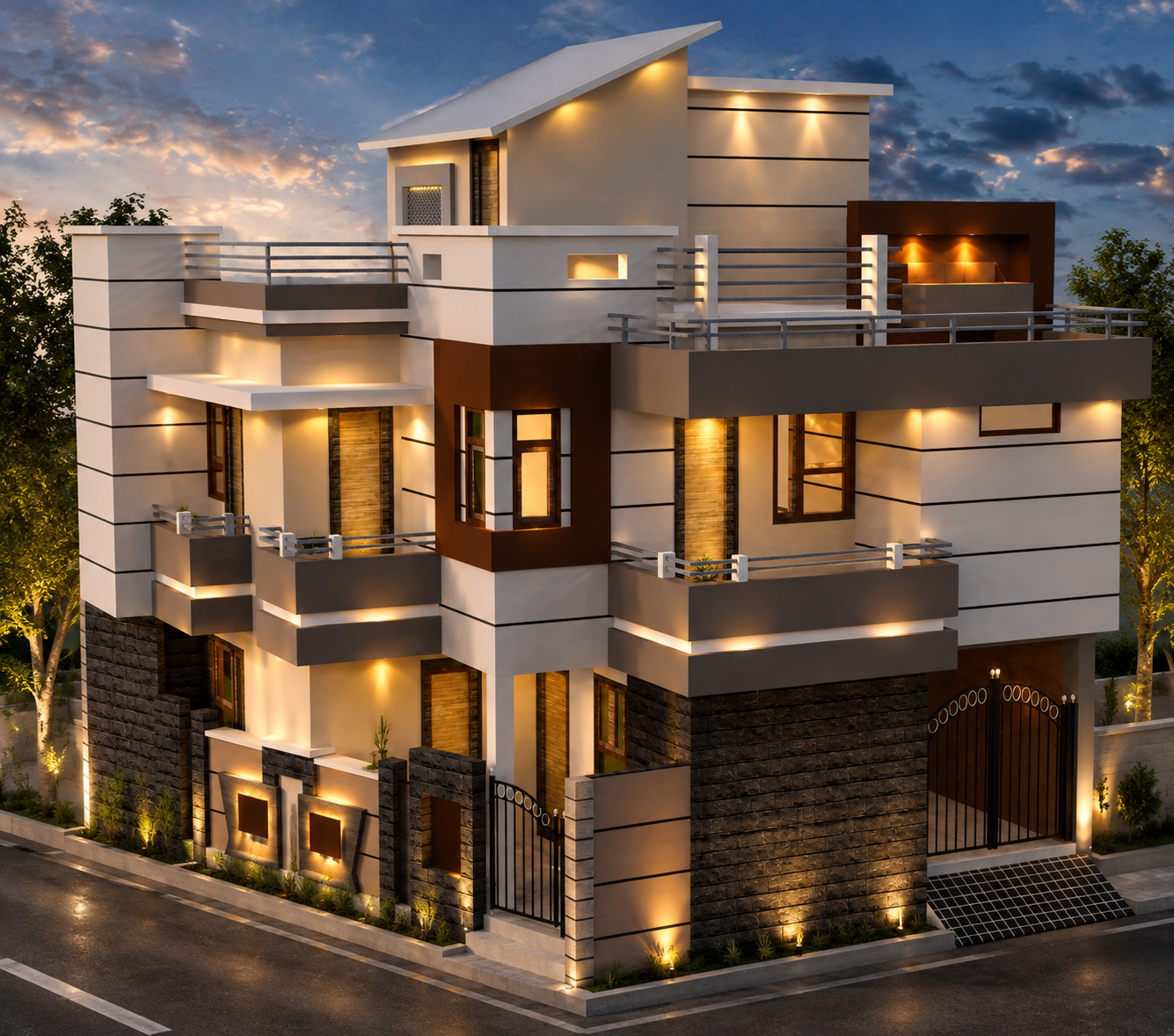 Alternate view of the residence elevation in evening light
